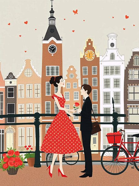 Illustration d'un couple à Amsterdam par haroulita