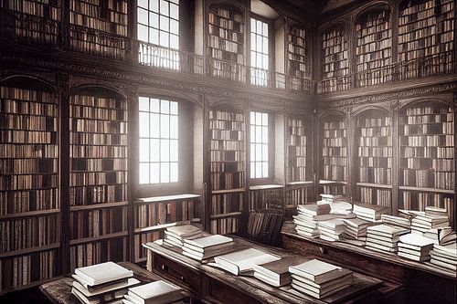 Boeken in een oude bibliotheek