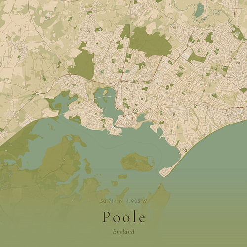 Vintage landkaart van Poole, United Kingdom