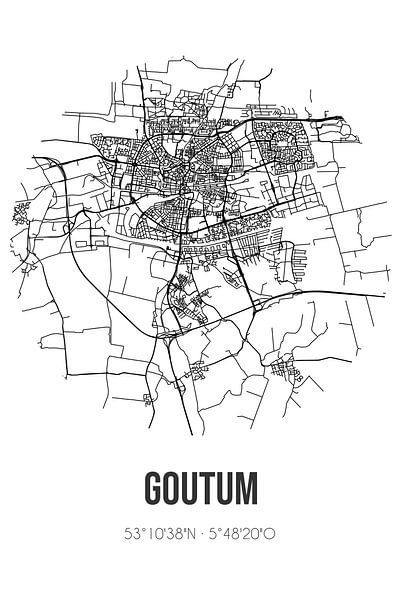 Goutum (Fryslan) | Map | Black and white by Prints of Place