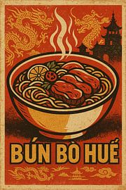 Bún Bò Huế Poster - Retro vietnamesische Suppe Wandkunst von Travel Shop
