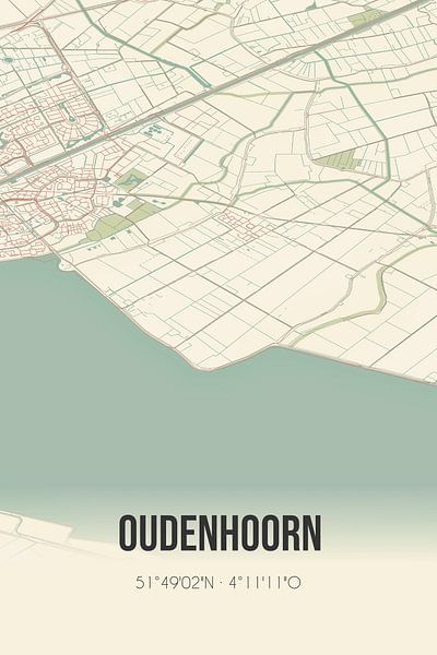 Vieille carte de Oudenhoorn (Hollande méridionale) par Affiches de lieux