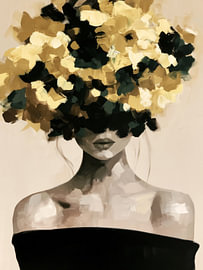 Golden floral woman portrait by IamHomeStudio