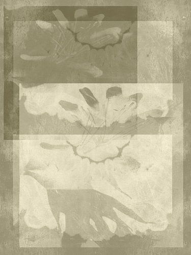 Abstracte organische vormen in taupe en wit.