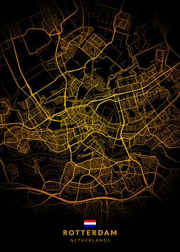 Rotterdam Stadsplattegrond Modern Zwart Goud van Kenda Maruyama