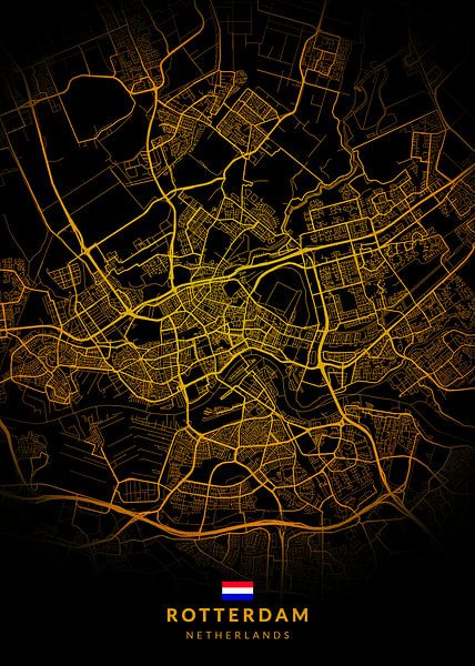 Rotterdam City Map Modern Black Gold by Kenda Maruyama
