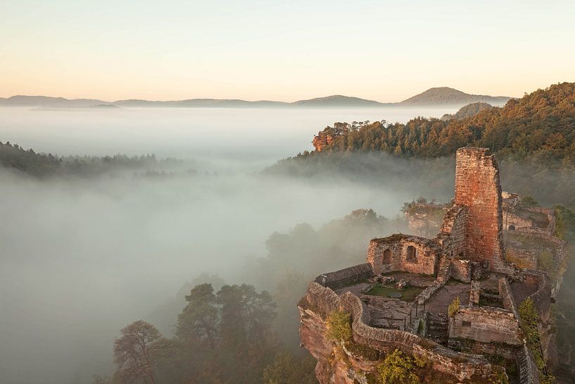 Burg Altdahn im Morgennebel Pfälzer Wald von Jiri Viehmann