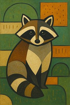 Raccoon geometric painting. by Gallery Hoppenbrouwers
