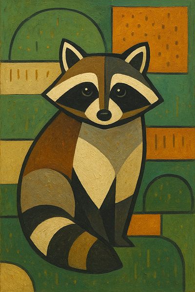 Raccoon geometric painting. by Gallery Hoppenbrouwers