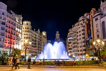 Night shot of fountain in Valencia by Dieter Walther