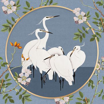 Ohara Koson's Egret - Botanical Edition van Marja van den Hurk