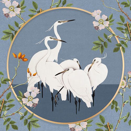 Ohara Koson's Egret - Botanical Edition by Marja van den Hurk