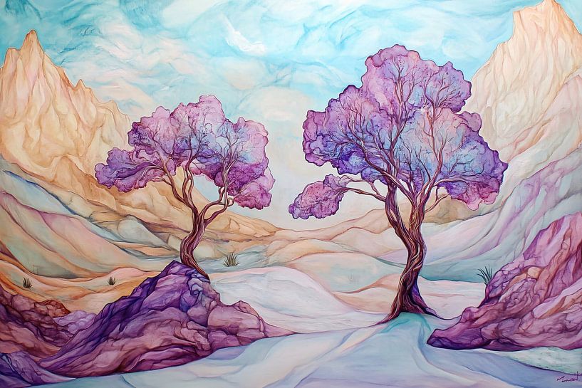 Purple trees in surreal desert by Art & Soul Creations