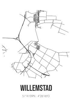Willemstad (Noord-Brabant) | Landkaart | Zwart-wit van MijnStadsPoster