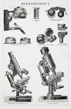 Antieke gravure Microscopen I van Studio Wunderkammer