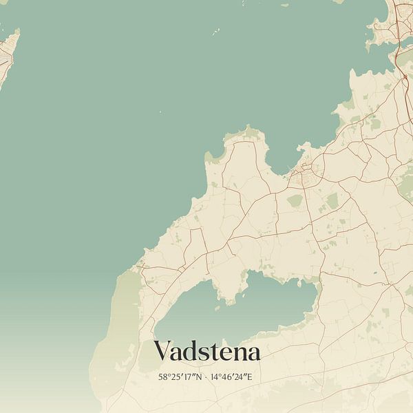 Carte ancienne de Vadstena, Suède. par Affiches de lieux