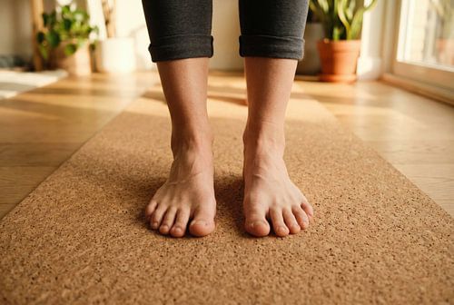 Les pieds nus sur un tapis de yoga