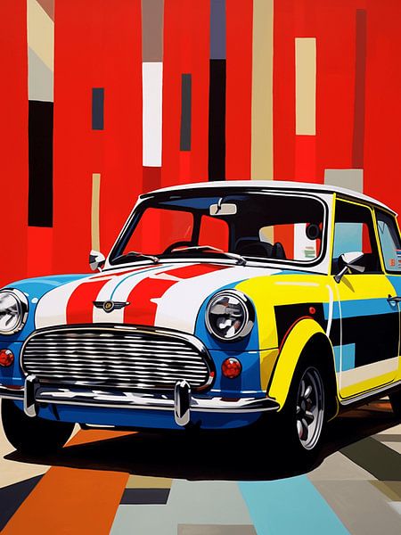 Vieille voiture Mini Cooper Nostalgie multicolore Pop Art graphique moderne par gm_designs