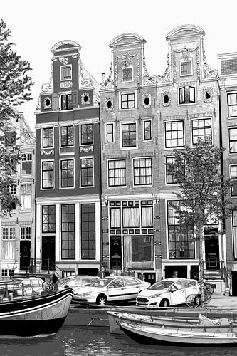Aquarel Tekening Herengracht 51-65 Amsterdam Pentekening Lijntekening