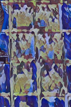 Abstracte digitale bewerking in blauwtinten van Mel van Schayk