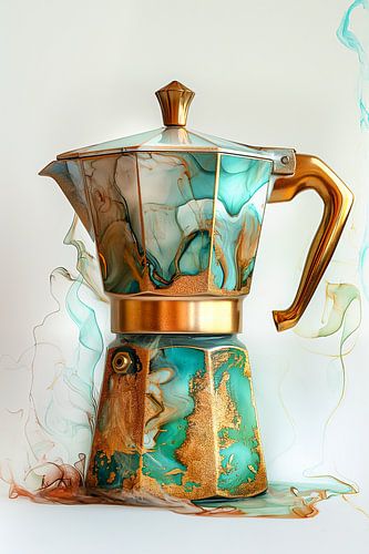 Koffie - Percolator groen marmer, goud en rook