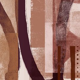 Shapes and lines in warm beige, brown, terracotta. Modern abstract art. by Dina Dankers