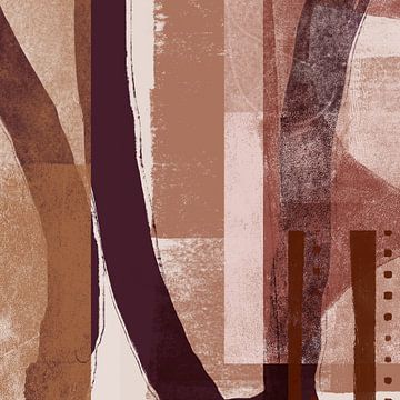 Vormen en lijnen in warm beige, bruin, terracotta. Moderne abstracte kunst. van Dina Dankers