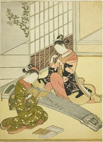 Suzuki Harunobu - Descending Geese of the Koto Bridges (Kotoji no...