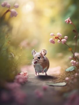 Une souris rêveuse dans une splendeur florale sur Eva Lee