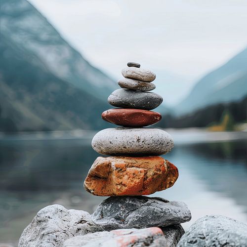 Zen Balance - Meditatieve stenen torens aan het water