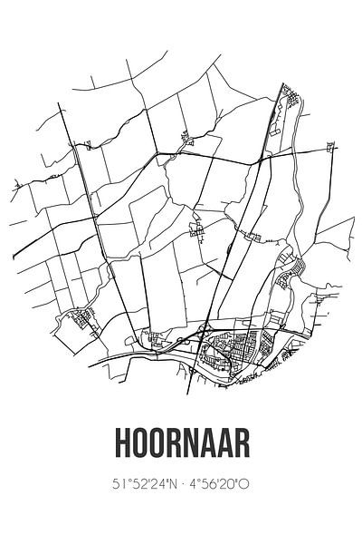 Hoornaar (Zuid-Holland) | Landkaart | Zwart-wit van Stad & Wand