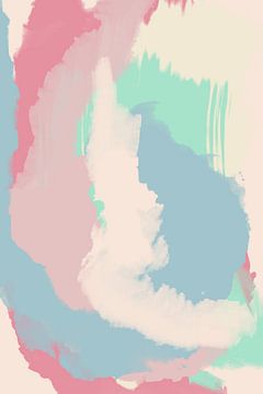 Abstract schilderij in pastelkleuren. Roze, blauw, wit, groen.
