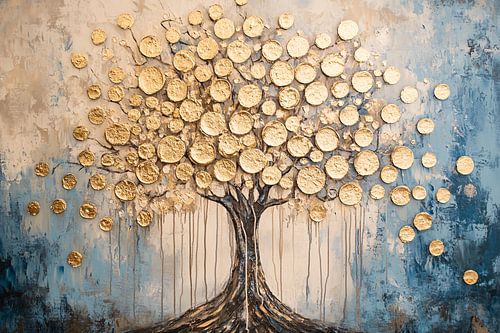 Boom met gouden bladeren schilderij