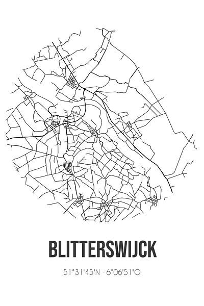 Blitterswijck (Limburg) | Map | Black and white by Prints of Place