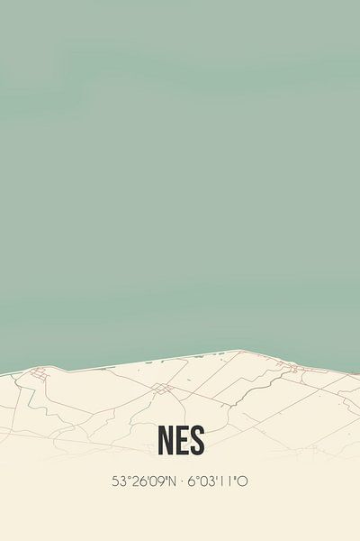 Carte ancienne de Nes (Fryslan) par Affiches de lieux