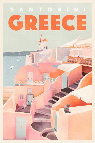 Santorini Griekenland Vintage Reisposter