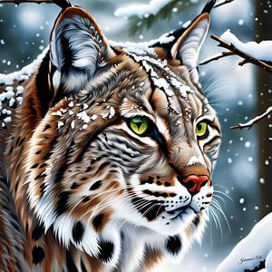 Wilde dieren - Portret van een Bobcat (1) van Johanna's Art