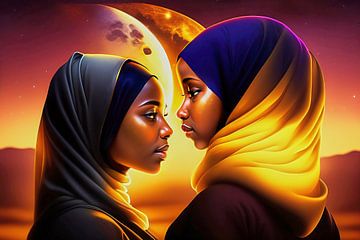 Twee moslimvrouwen in het maanlicht van Frank Heinz