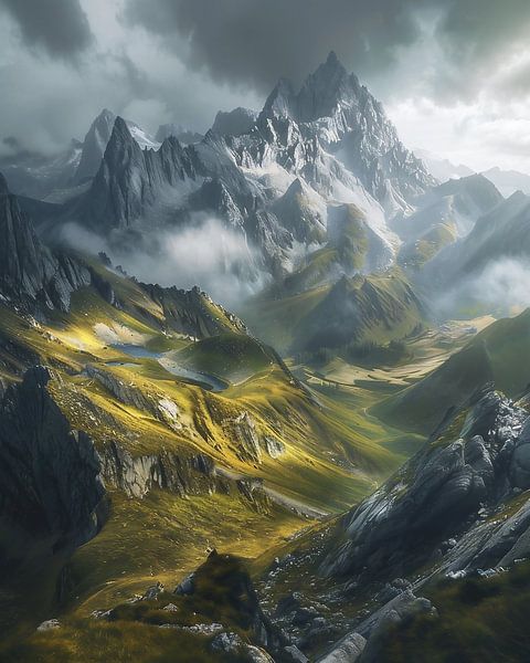 Bergen gekleed in licht van fernlichtsicht