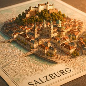 Salzburg Hohensalzburg Fortress 3D Map – Mozart City Wall Art by Travel Shop