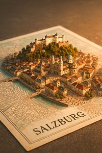 Carte 3D de la forteresse de Salzbourg Hohensalzburg - Art mural de la ville de Mozart