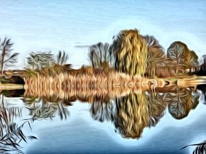 digitale kunst bomen reflectie in het water 