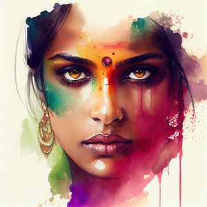 Aquarell Hindu Frau #2 von Chromatic Fusion Studio