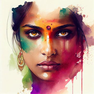 Watercolor Hindu Woman #2 by Chromatic Fusion Studio