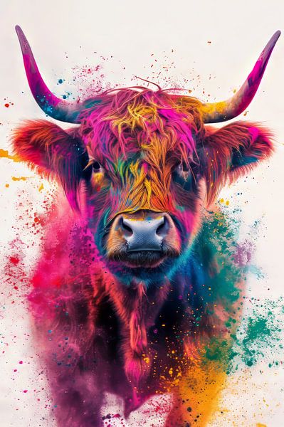 Portrait coloré d'un taureau des Highlands - Beautiful Highland Bull par Eva Lee