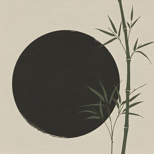 Cercle d'encre minimaliste avec branches de bambou Art zen oriental Graphique