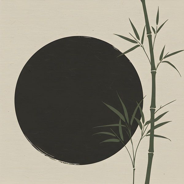 Cercle d'encre minimaliste avec branches de bambou Art zen oriental Graphique par maulana risyad