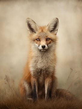 Young Fox in Open Field by Emil Husstege