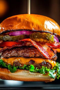 Sappige hamburger met spek en kaas van Poster Art Shop