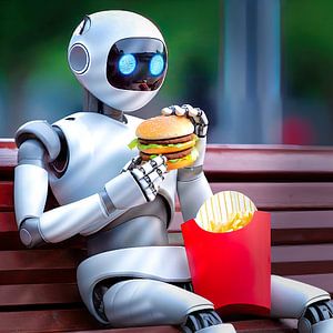 Roboter isst einen Hamburger